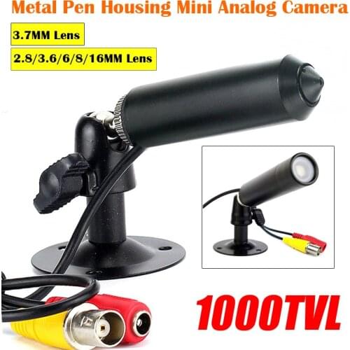 1000TVL 3.7MM Lens Analog Camera wide angle 2.8/3.6/8/16mm lens Mini metal Bullet pen housing CCTV security Camera with Bracket