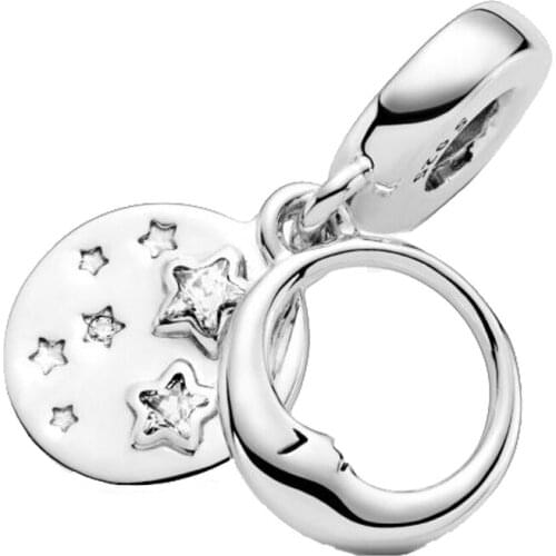 2020 Winter New Christmas Jewelry Fit Original Pandora Bracelet 925 Sterling Silver Beads Sleeping Moon & Stars Dangle Charm