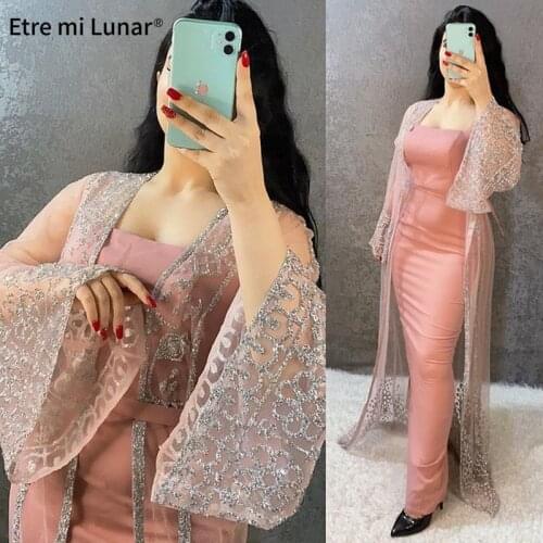 2021 Elegant lastest Fashion Dubai Muslim Evening Dress Long Sleeves Sequins Embroidery Prom Dress LE4060