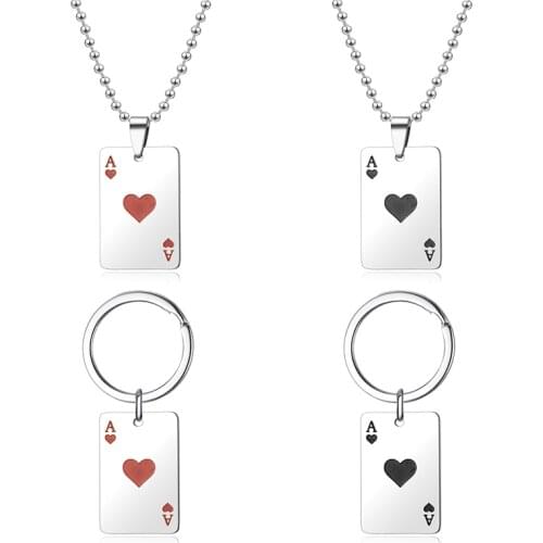 2021 New Lucky Ace of Hearts Mens Necklace Silver Color Tone Poker Pendant for Male Stainless Steel Casino Fortune Playing Cards