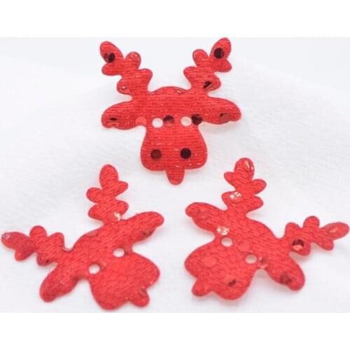 25Pcs 45mm Red Elk Deer Glitter Sequins Cloth Appliques for DIY Clothes Headwear Sewing Fabric Christmas Tree Decor Patches C22