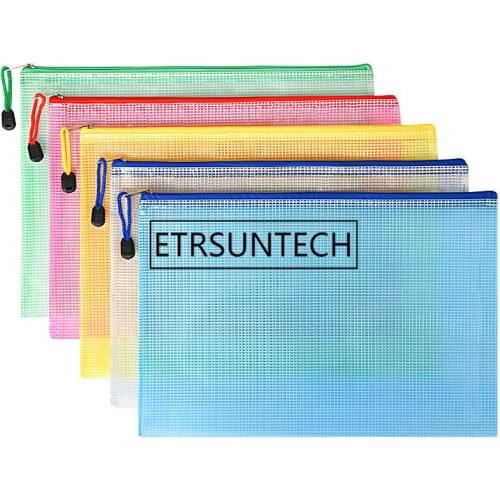 300pc File Bag Transparent Mesh Bag Office Supplies Plastic Zipper Bag Student Waterproof Bill Bag Examination Paper Stationery