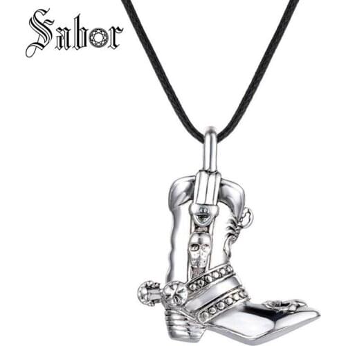 Aliexpress European Style Necklace Skeleton Cowboy Boots Boots Big Charms Pendant For Women silver color