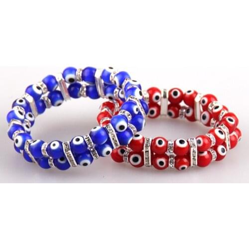 Free drop shipping Women size 8mm double row lucky glass evil eye bracelet with crystal spacer roundle lady bracelets