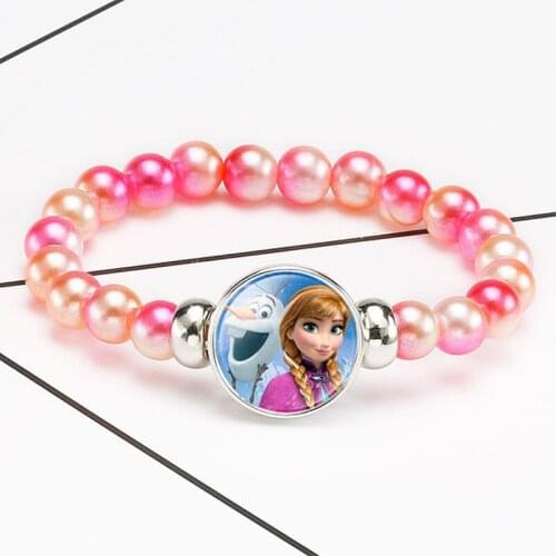 Disney Frozen Keychain Beautiful Fashion Rainbow Elsa Anna Princess Bracelet Cartoon Beaded Chains Girl Birthday Gift