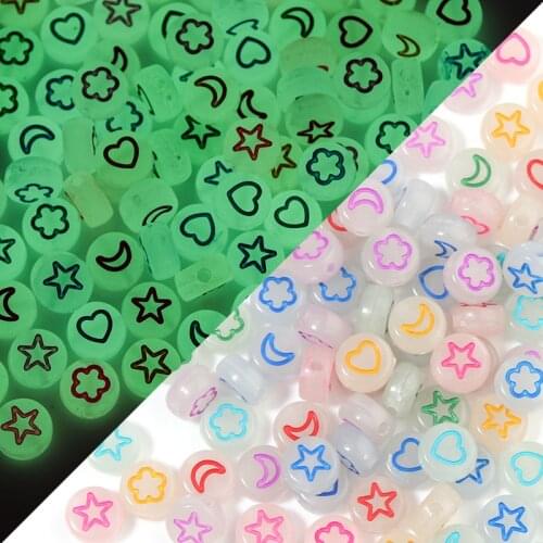100Pcs/Lot 7mm Noctilucent Colorful Acrylic Beads Heart Star Moon Flower Spacer For Jewelry Making DIY Bracelet Necklace