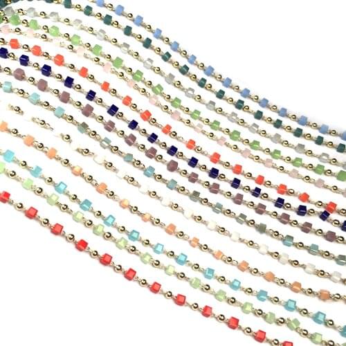 1 Meter Gold Wire Wrapped Rosary Chain Handmade Stone Beads for Making Necklaces Bracelet DIY Anklet Jewelry Findings Wholesale