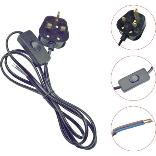 CHANCS Power Cable Lamp Cord Inline UK Standard Flat Wire Switch Plug Extension Power Extension Cable Cord