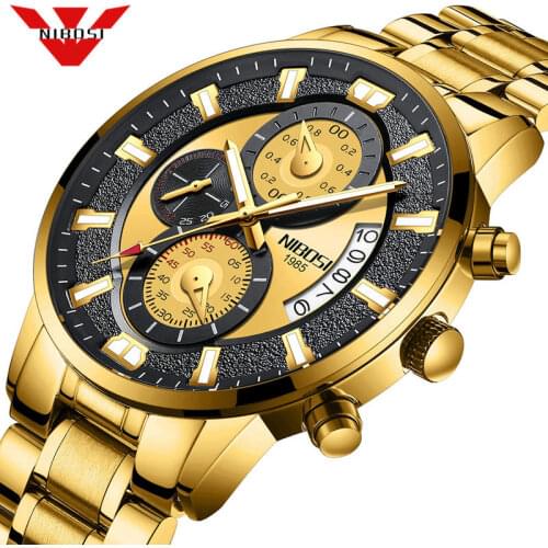 NIBOSI Watch Men Top Luxury Brand Gold Sport Waterproof Quartz Watches Mens Chronograph Date Male Clock Relogio Masculino