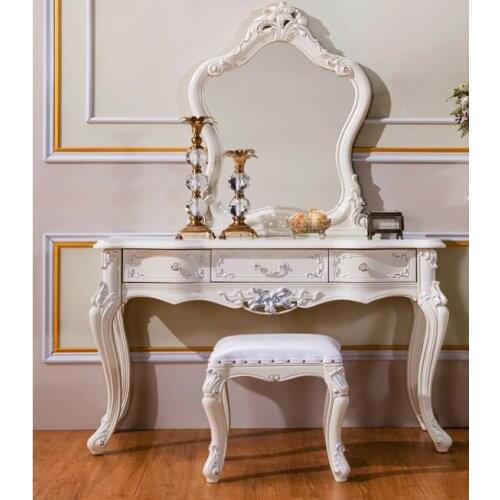 European style dressing table ivory white custom solid wood bedside dressing table