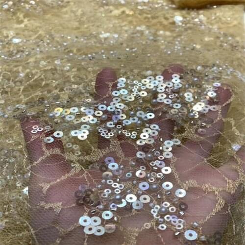 French Tulle Lace Fabric Exquisite Beads Lace Fabric High Quality African Sequin Lace Fabric for Evening Party Dress Sewing