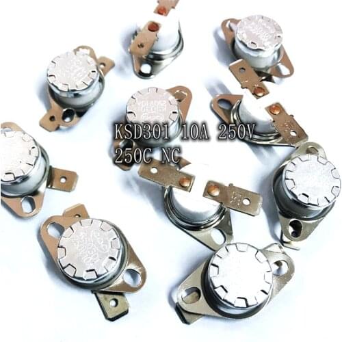 10pcs KSD301 250C Normally Closed Manual Reset Temperature Switch Ceramics 10A 250V 250 Degrees NC Automatic Disconnection 250 C