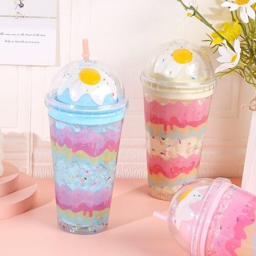 Summer Cracked Ice Cup Double Layer Plastic Lovely Egg Creative Portable Office Home Korean Version Sippy Cup Water Drinking