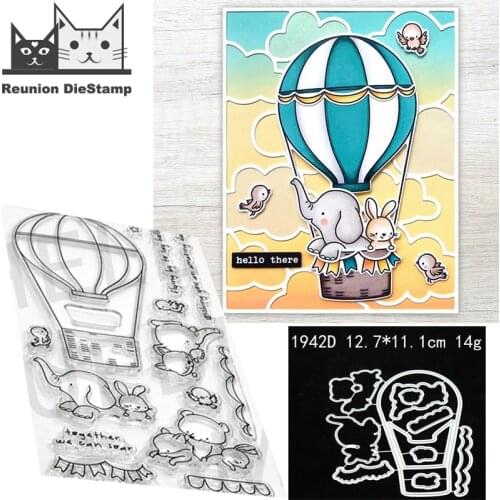Bear Elephant Hot Air Balloon Metal Cutting Dies and Stamps Stencil for DIY Scrapbooking Photo Album Embossing Decor Paper Card