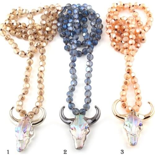 Fashion Bohemian Jewelry Facet Crystal Glass Knotted Crystal Horn Pendant Necklaces For Women Ethnic Necklace