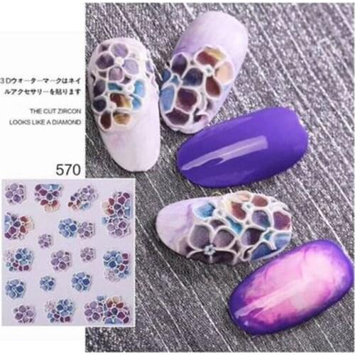 Fashion Japanese Style diy 6d Cubic Engraved Nail Stickers Fresh Hand Painted Water Slide Nail Decals Manicure Women Girls Gifts