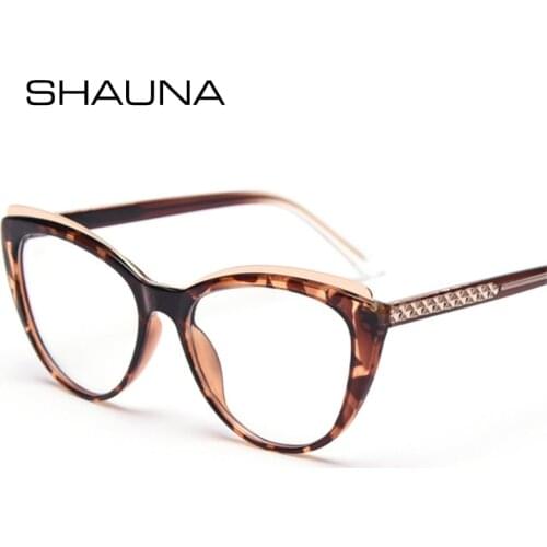 SHAUNA Retro Cat Eye Women Optical Eyeglasses Frame Fashion Spring Hinge Clear Lens Men Glasses Frame Stainless Steel Wire Arm
