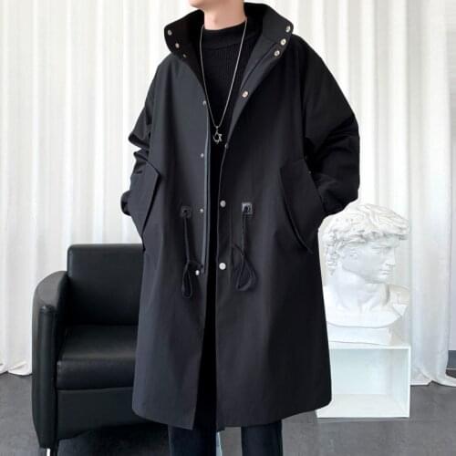 Mens Trench Coat Windbreaker Mid Black Long Autumn Casual Men Clothing