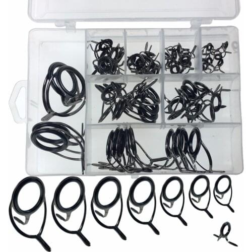 75Pcs #6-#30 Casting Fishing Rod Guides Repair Kit Stainless Steel & Ceramic Ring Bait Casting Fishing Rod Build Guide Tip Tops