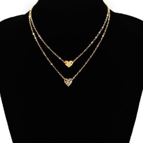 Creative New Double Layer Clavicle Chain Necklaces Trend Street Metal Love Heart Necklace Women Fashion Collares Jewelry XL598