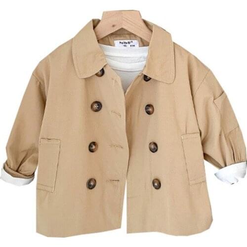 2021 Autumn New Childrens Solid Color Korean Medium Length Casual Fashion Windbreaker Boys' Windbreaker baby winter clothes