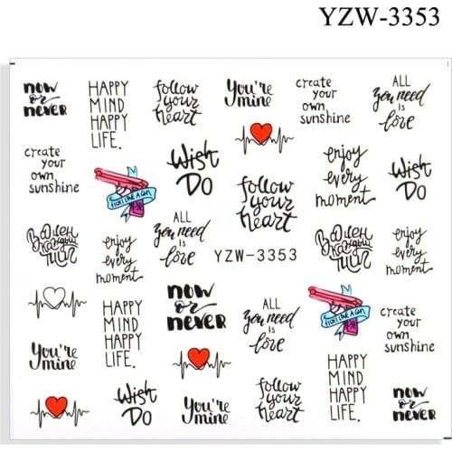 YWK The New Nail Sticker English Letter stickers for nail Foil Love Heart Design Nails Accessories Fashion Manicure Sticker