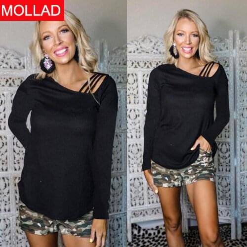 2021 Autumn And Winter Hot Shoulder Long Sleeve Solid Color Off-Shoulder Three Stripes Top New Arrival T-shirt