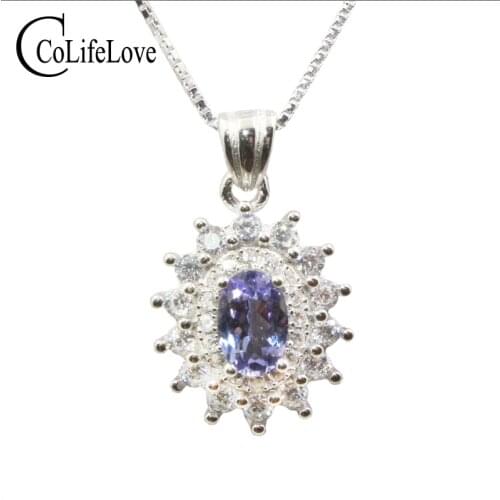 Simple tanzanite pendant with necklace for woman 0.5 ct natural VVS grade tanzanite pendant solid 925 silver tanzanite jewelry