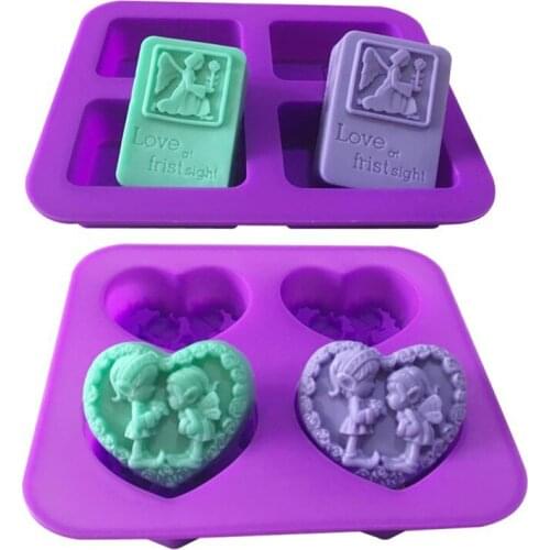 3D Love Heart Baby Angel Shape Soap Craft Silicone Mold 4 Cavity Cake Chocolate Pastries Ice Cream Tray Aroma Resin Clay Mould
