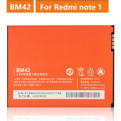 Original Replacement Battery For Xiaomi Mi Redmi Note 1 BM42 Genuine Phone Battery 3200mAh