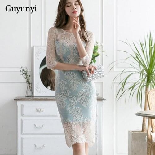 Sexy Club Dress 2019 Summer Small Sexy Lace Half Sleeve High Waist Open Back Elegant Party Womens Pencil Dress