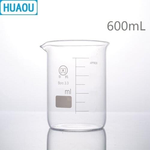 HUAOU 600mL Glass Beaker Low Form Borosilicate 3.3 Glass with Graduation and Spout Measuring Cup Laboratory Chemistry Equipment