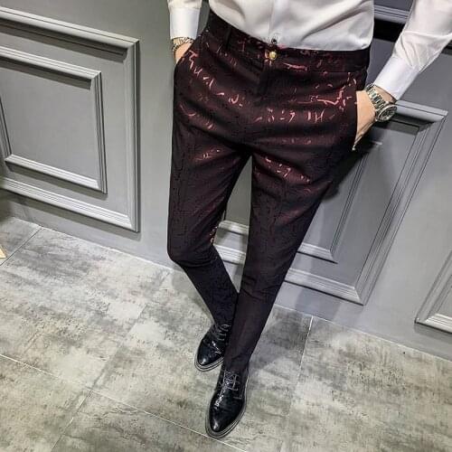 Spring 2021 Mens Suit Pants Jacquard Fashion Casual Slim Mens Social Pants Groom Wedding Pants Mens Office Suit Trousers
