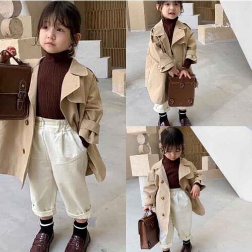 Girls Windbreaker Spring Autumn Children Fashion Cotton Long Coat Clothes For Baby Girl Kids Jacket Teens Outerwear 2021 New 5 6