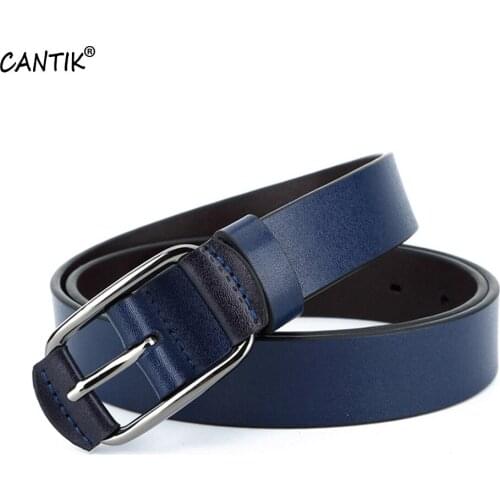 CANTIK Ladies High Quality Blue Cowskin Belts Leather Cover Alloy Pin Buckles Jeans Clothing Accessory Women 2.6cm Width FCA017