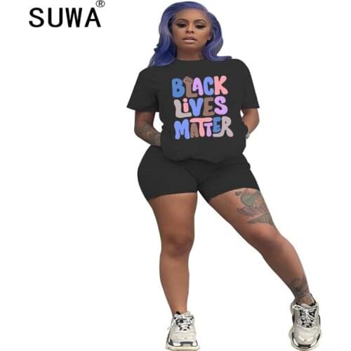 Funny letter print lounge wear tracksuit women set summer classic t-shirt tee + high waist stacked pants sportywear 2 pieces