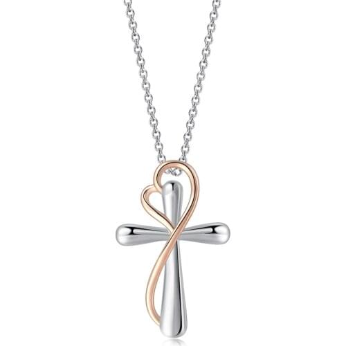 Crosses Heart Pendants Necklace For Women Aesthetic Double Color Plated Jewellry Christmas Gift Collar Choker Women Jewelry N231