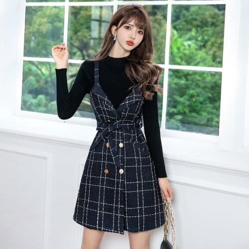 Winter 2021 new strap dress suit slim temperament Lady Elegant add fat increase fat mm