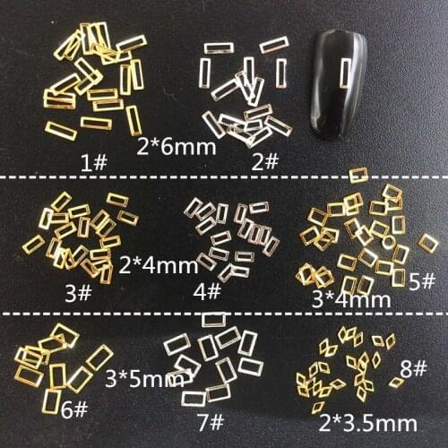 100Pcs/Lot Japan Gold Silver Hollow Rectangle Rhombus Rivets Studs DIY Metal Alloy Nail Art Deco Nail Stickers for Manicure