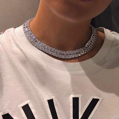 2020 iced out sqaure cubic zirconia cz tennis chain choker necklace wholesale women chain necklace jewelry for hip hop jewelry