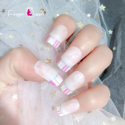 24pcs Box White Fake Nails Self Adhesive Punk Nail Stickers Fast Shipping Professional Manicure Press On Coffin Pre Designed