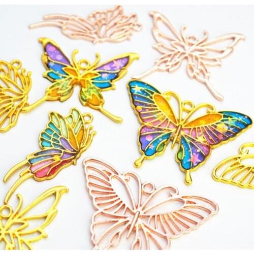 3Pcs Gold Butterfly Metal Frame Pendant Open Bezel Setting UV Resin DIY Jewelry E56C