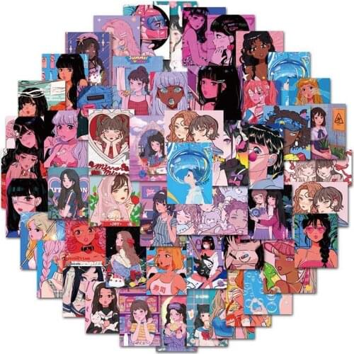 50Pcs Retro Japanese Girl Stickers Scrapbooking Decorative Sticker DIY Diary Album guitar refrigerator computer suitcase
