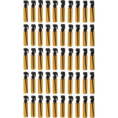 50, Amber, 1 ml, Empty Glass Bottles, Small Sample Vials, Great for Essential Oils, Aromatherapy, Mixes, Samples and More