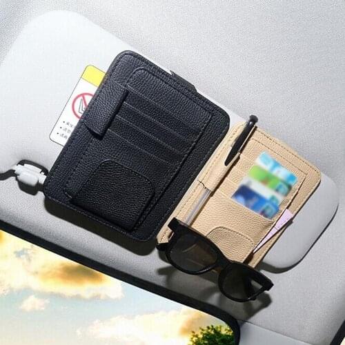 Car Vehicle Sun Visor Sunglasses Eyeglasses Glasses Holder Clip Credit Card Package ID Storage PU Bag Organizer Holder