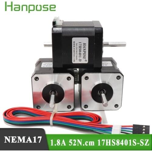 Free Shipping 3pcs Double Shaft Motor 4-lead 1.8A 52N.CM Nema17 Stepper Motor 42X48mm 42BYGH For 3D beauty medical machine