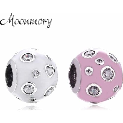 Moonmory Authentic 925 Sterling Silver Colorful Crystal Square and Round Stone Charms Beads For Jewelry Making Silver Bracelets