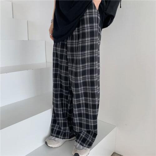 Black Gothic Plaid Trousers Autumn Sportswear Loose Pants Sweatpants Hip Hop Streetwear Male Funny Korean Punk Gothic Pants