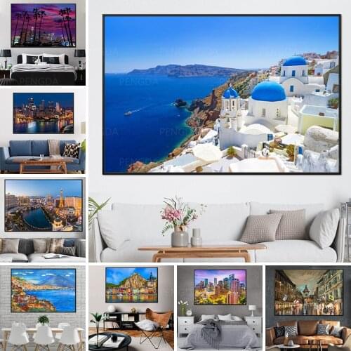 Home Decoration Santorini Church Canvas Painting Wall Art Hd Prints City Landscape Poster Modular Pictures Frame For Living Room