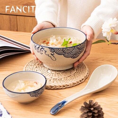 FANCITY Noodle Bowl Household Tableware Creative Large Bowl Japanese Noodle Bowl Fruit Ceramic Bowl Ramen Bowl Large Soup Bowl H